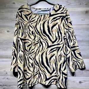 Susan Graver Liquid Knit Top Blouse Zebra Animal Print Size XL 3/4 Sleeve Casual